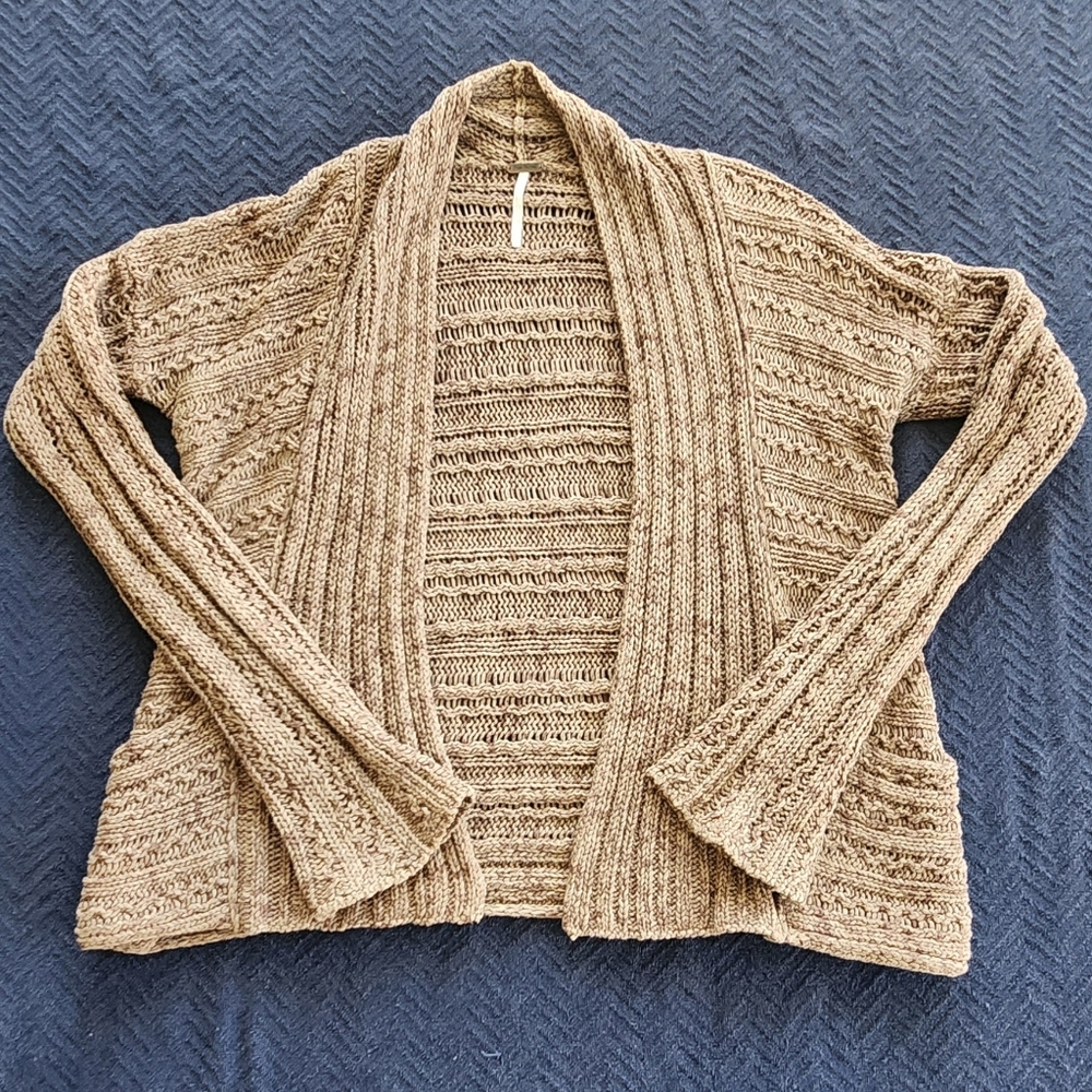 Free People Open-Front Textured Knit Cardigan - Tan